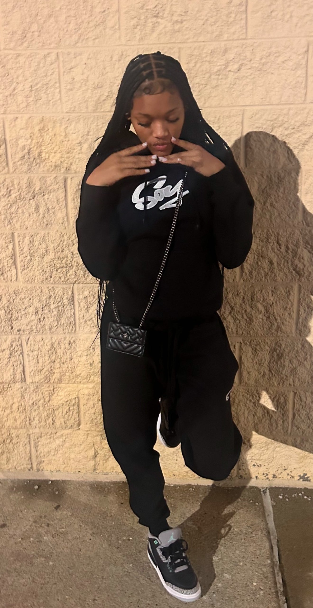 Black and white SOY hoodie and joggers set