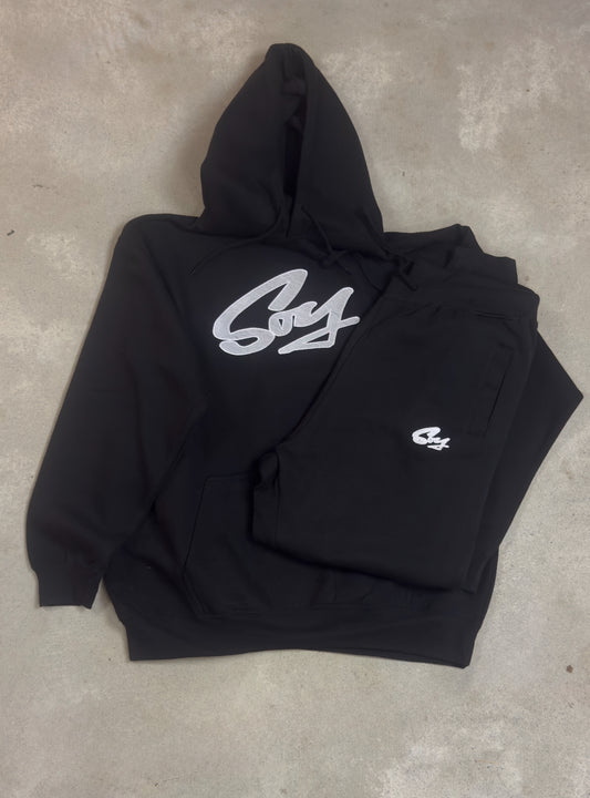 Black and white SOY hoodie and joggers set